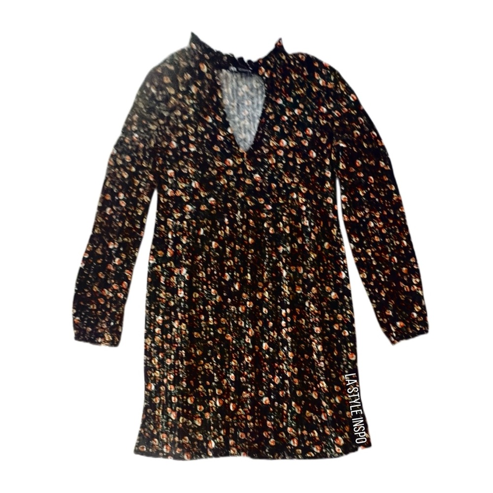 Zara Floral Long Sleeved Mini Dress Black Size S